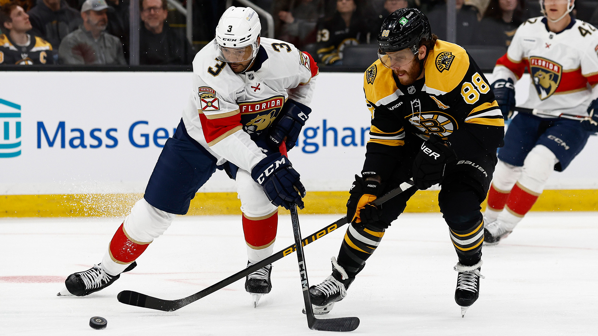 Florida Panthers defenseman Seth Jones and Boston Bruins forward David Pastrnak